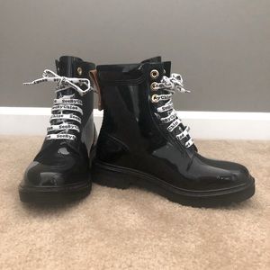 See by Chloe Florrie Logo Lace Combat Rain Booties